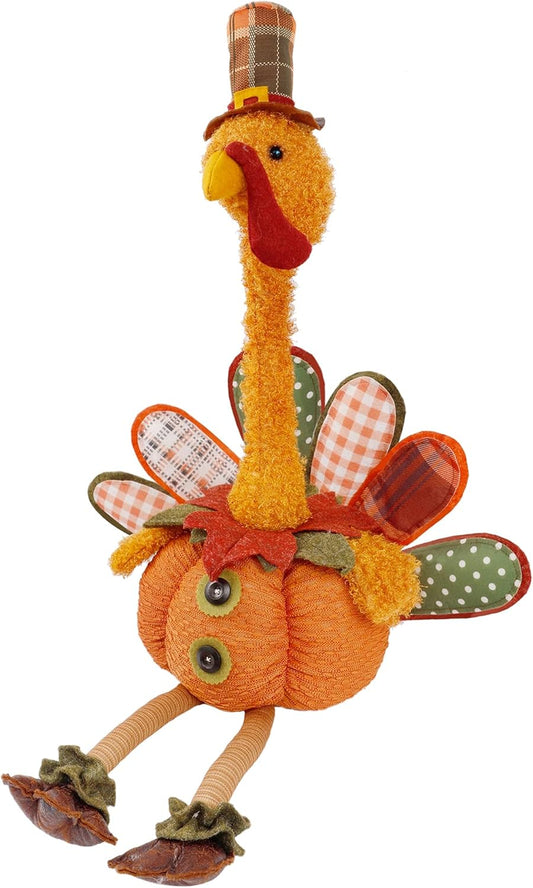 Thanksgiving Decoration 31.5" X 18.5" Plush Turkey with Stretchable Head, Handmade Stuffed Sitting Turkeys Fall Decorations for Indoor Home Tabletop Party Autumn Decor (Cock)