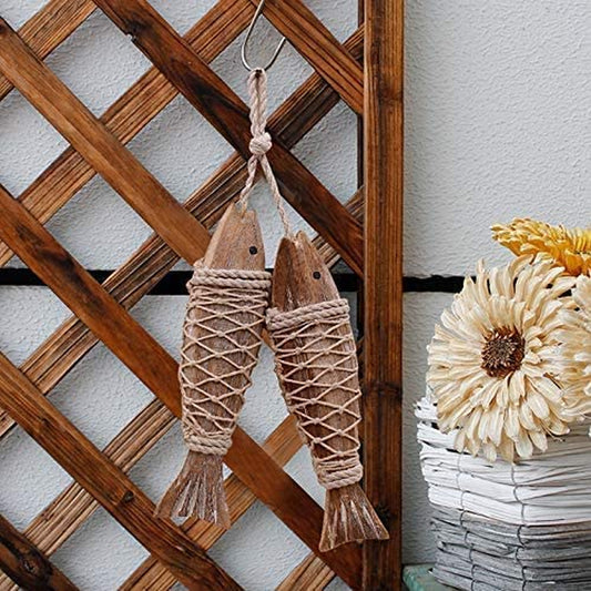 Antique Wood Fish Decor Ornament Wall Hanging Decorative Sculpture Wooden Fish for Home Nautical Theme
