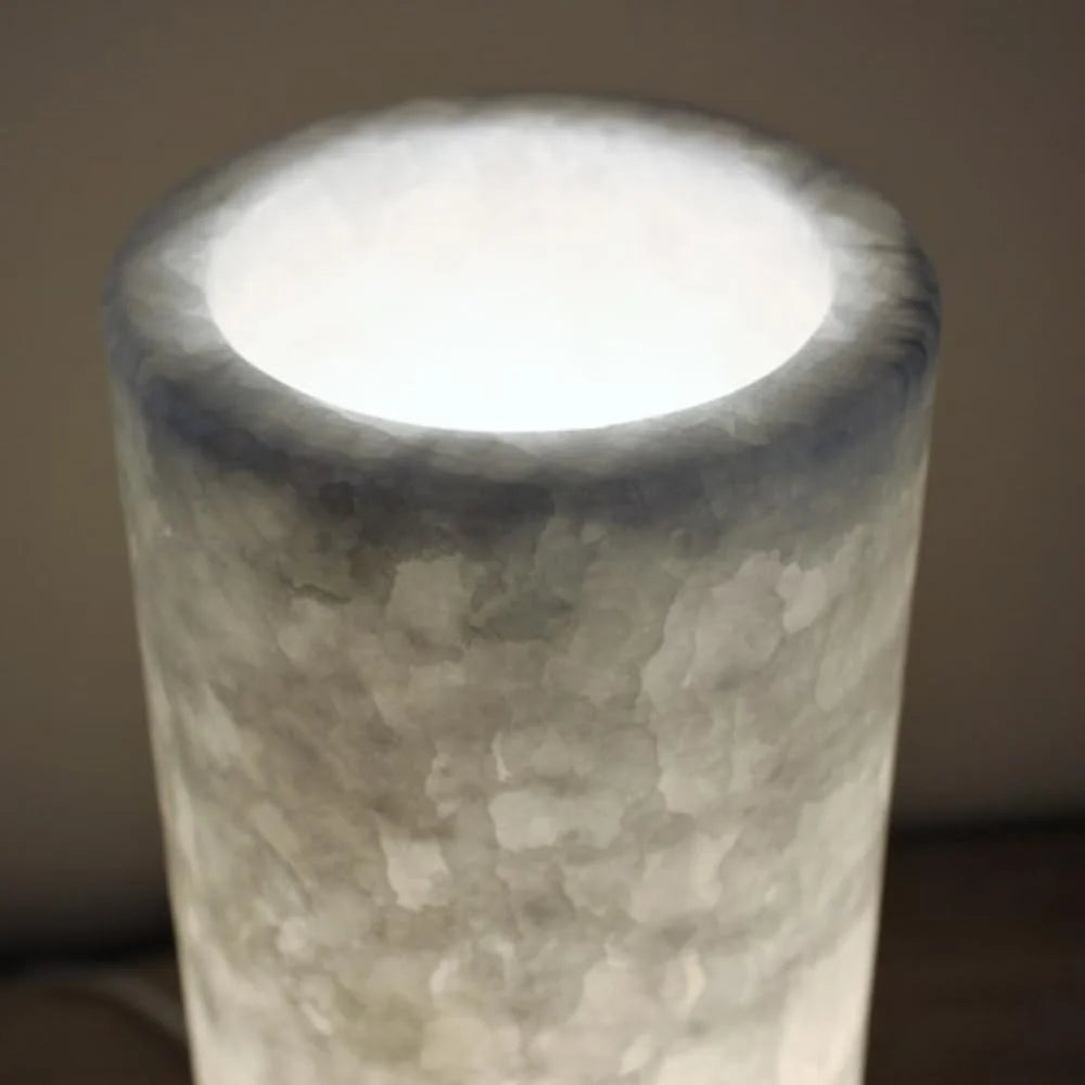 White Cylindrical Onyx Table Lamp, Minimalist Stone Lamp, Nightstand Lamp, Funky Bedside Lamp, Desk Lamp, Decorative Lamp, 4 "W X 12 "H X 4 "D, Accent Lamp for Living Room, Bedroom (Single-One Lamp)