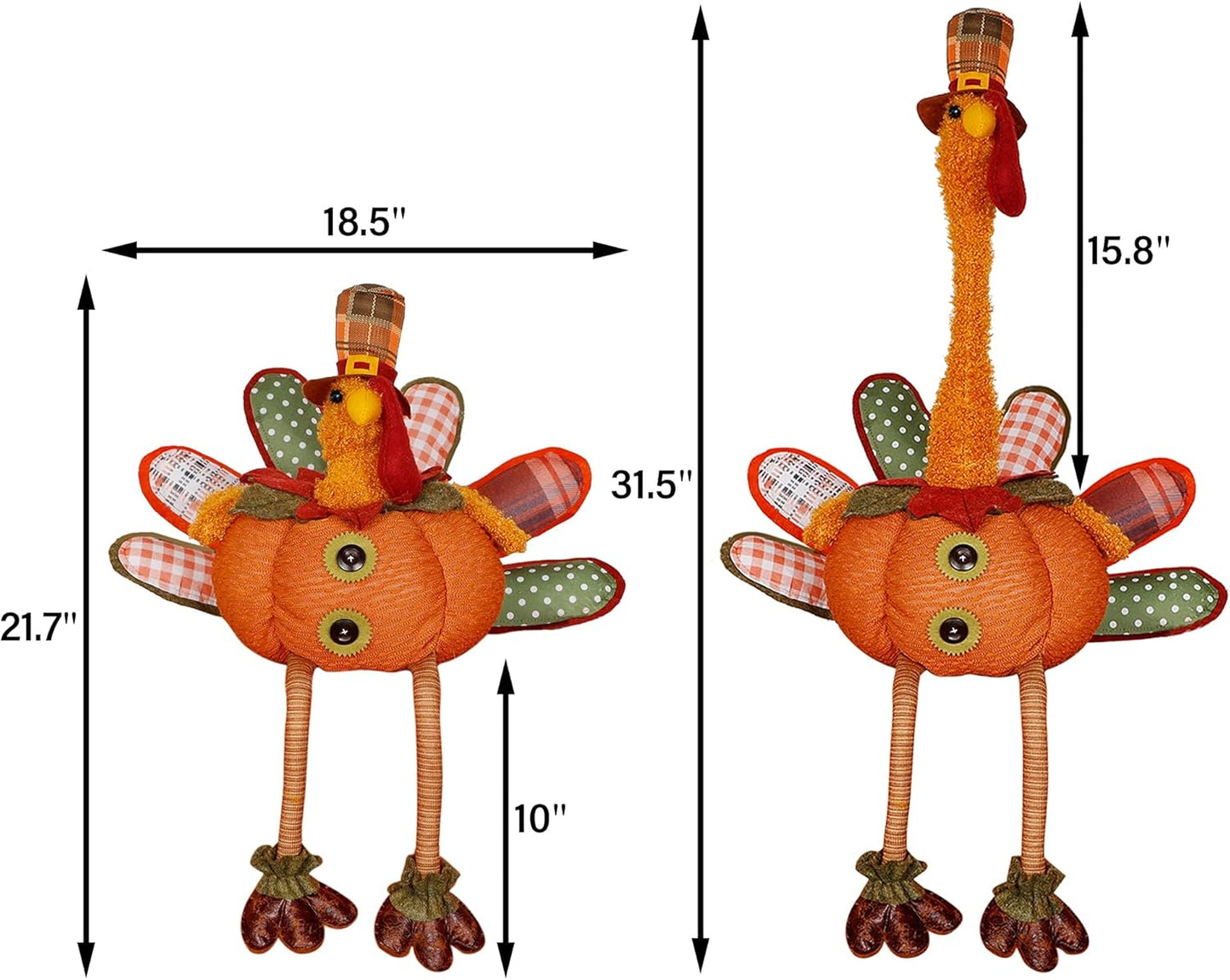 Thanksgiving Decoration 31.5" X 18.5" Plush Turkey with Stretchable Head, Handmade Stuffed Sitting Turkeys Fall Decorations for Indoor Home Tabletop Party Autumn Decor (Cock)