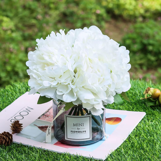 Artificial Hydrangea and Glass Vase Decoration, Ins Style Artificial Flower Glass Bottle Set