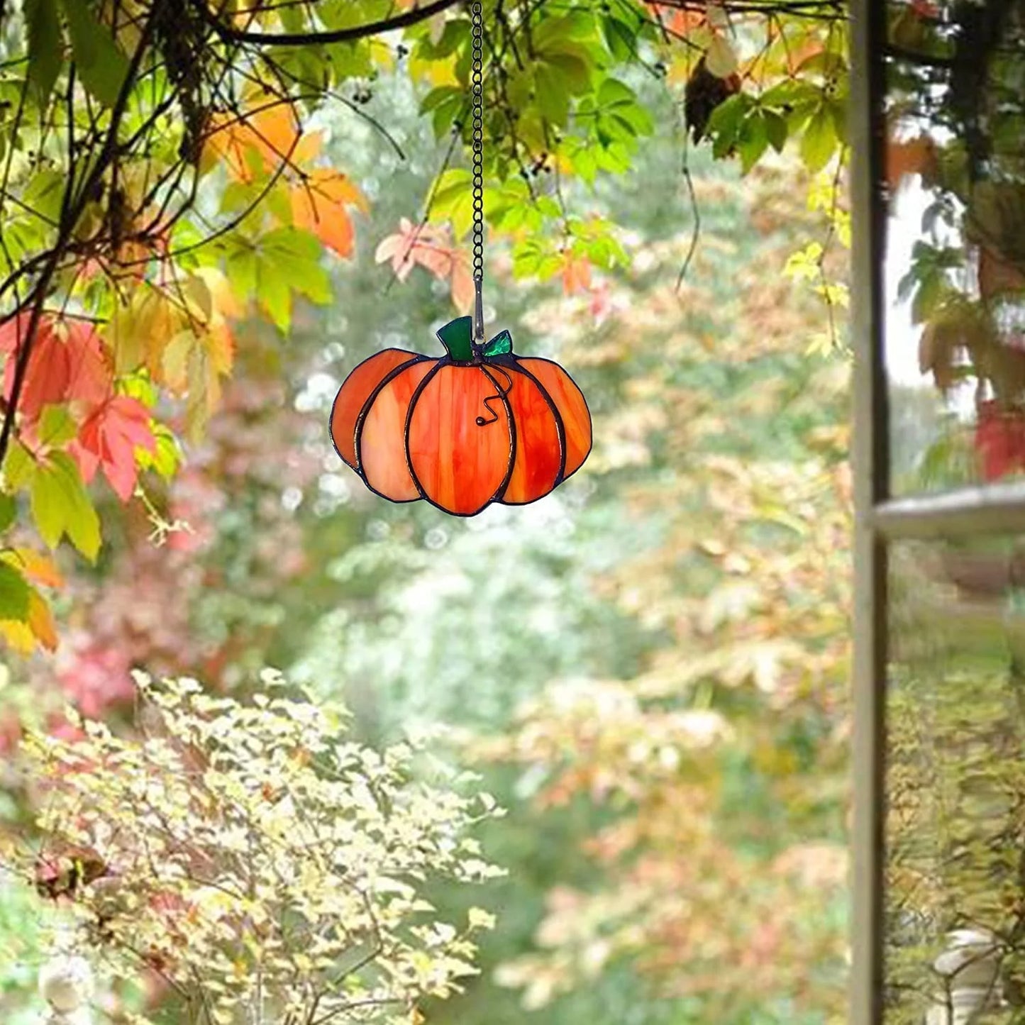 Fall Pumpkin Stained Glass Window Hangings Sun Catcher,Glass Pumpkin Decor,Fall Decor,Thanksgiving Decoration for Halloween Decor