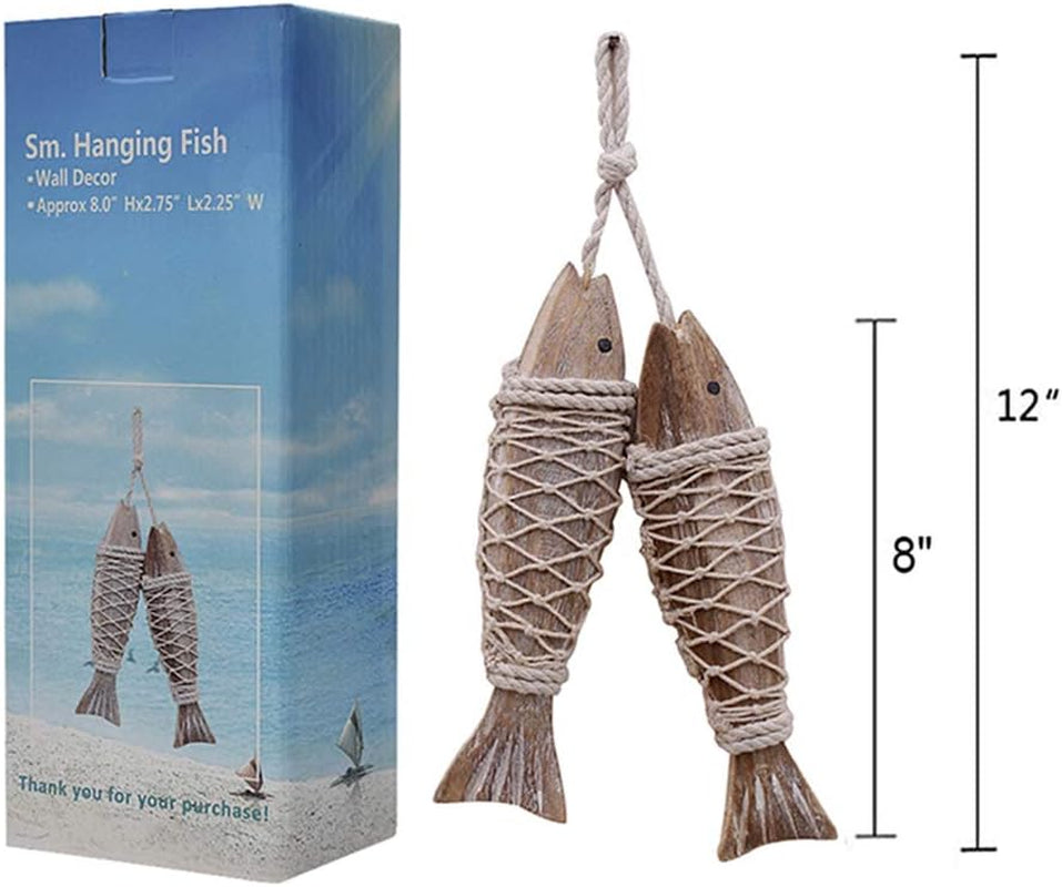Antique Wood Fish Decor Ornament Wall Hanging Decorative Sculpture Wooden Fish for Home Nautical Theme