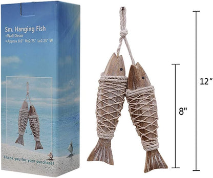 Antique Wood Fish Decor Ornament Wall Hanging Decorative Sculpture Wooden Fish for Home Nautical Theme