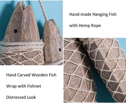 Antique Wood Fish Decor Ornament Wall Hanging Decorative Sculpture Wooden Fish for Home Nautical Theme