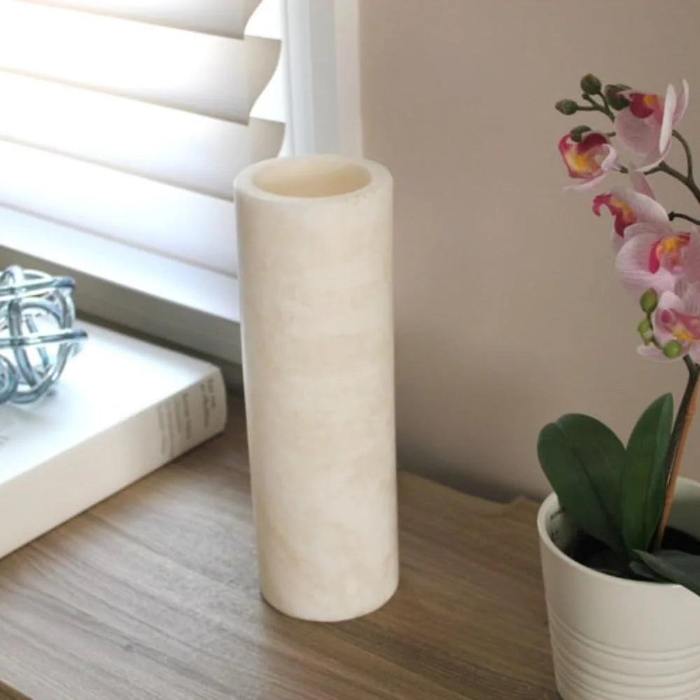 White Cylindrical Onyx Table Lamp, Minimalist Stone Lamp, Nightstand Lamp, Funky Bedside Lamp, Desk Lamp, Decorative Lamp, 4 "W X 12 "H X 4 "D, Accent Lamp for Living Room, Bedroom (Single-One Lamp)