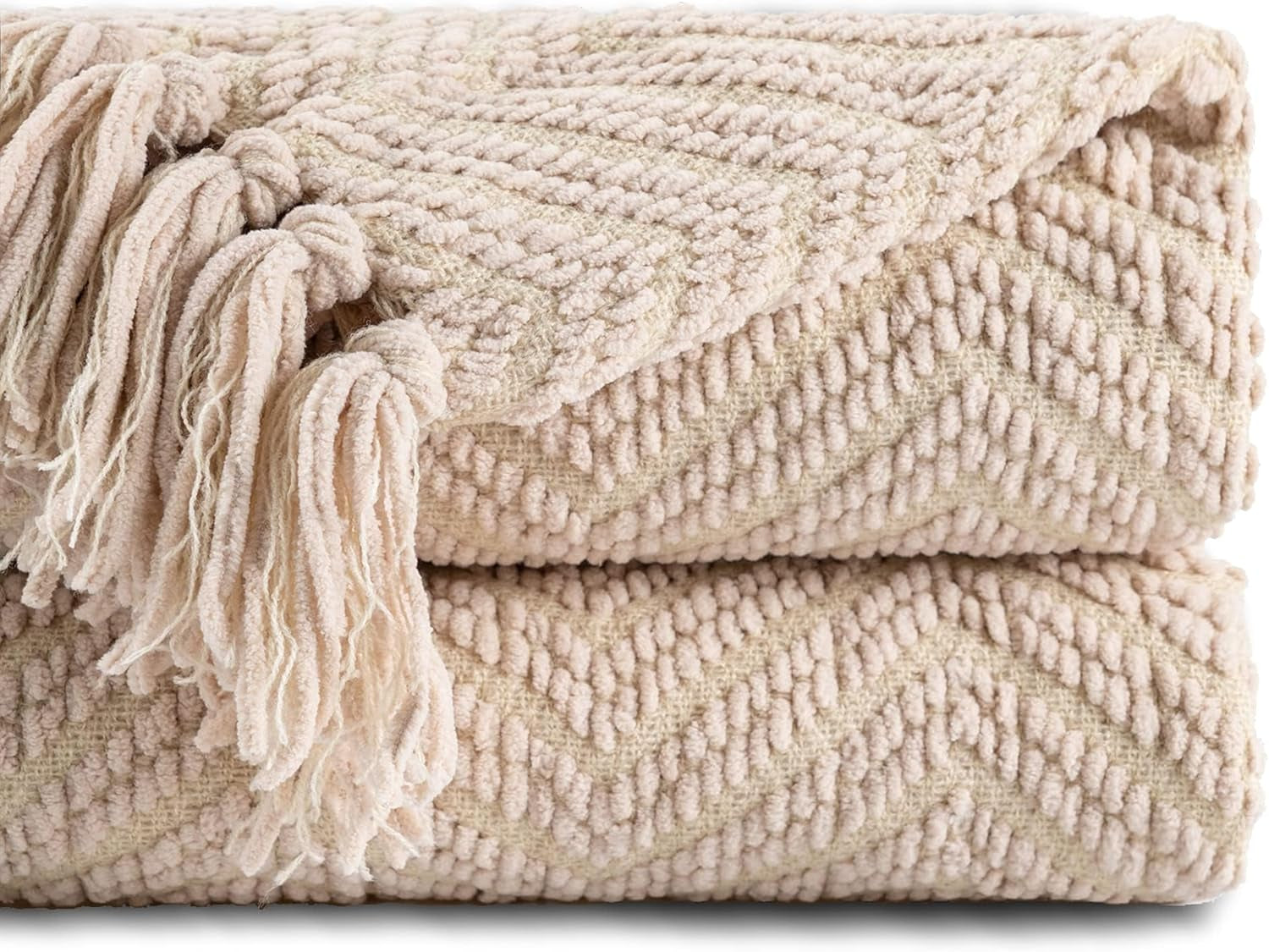 Beige Throw Blanket for Couch, Knitted Beige Throw for Bed, Neutral Throw Blankets Tan Throw Blanket for Room Decor Housewarming Gifts, 50" X 60"