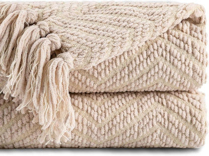 Beige Throw Blanket for Couch, Knitted Beige Throw for Bed, Neutral Throw Blankets Tan Throw Blanket for Room Decor Housewarming Gifts, 50" X 60"
