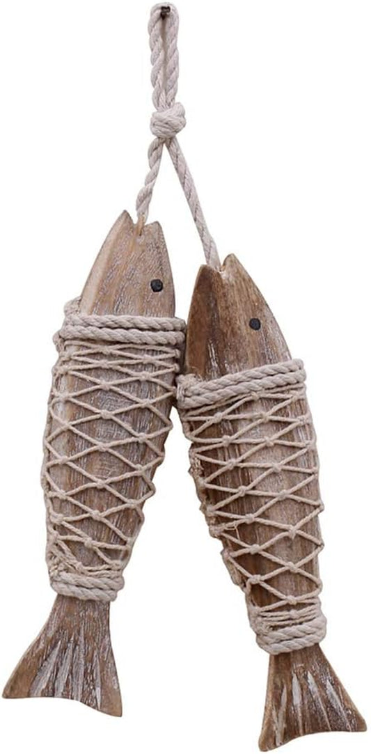 Antique Wood Fish Decor Ornament Wall Hanging Decorative Sculpture Wooden Fish for Home Nautical Theme