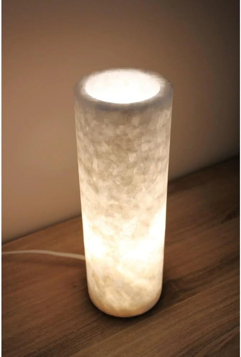 White Cylindrical Onyx Table Lamp, Minimalist Stone Lamp, Nightstand Lamp, Funky Bedside Lamp, Desk Lamp, Decorative Lamp, 4 "W X 12 "H X 4 "D, Accent Lamp for Living Room, Bedroom (Single-One Lamp)