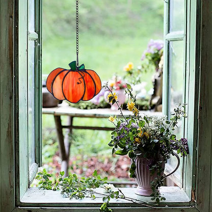 Fall Pumpkin Stained Glass Window Hangings Sun Catcher,Glass Pumpkin Decor,Fall Decor,Thanksgiving Decoration for Halloween Decor